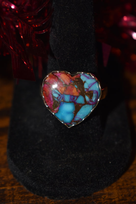 Pink Dahlia heart ring