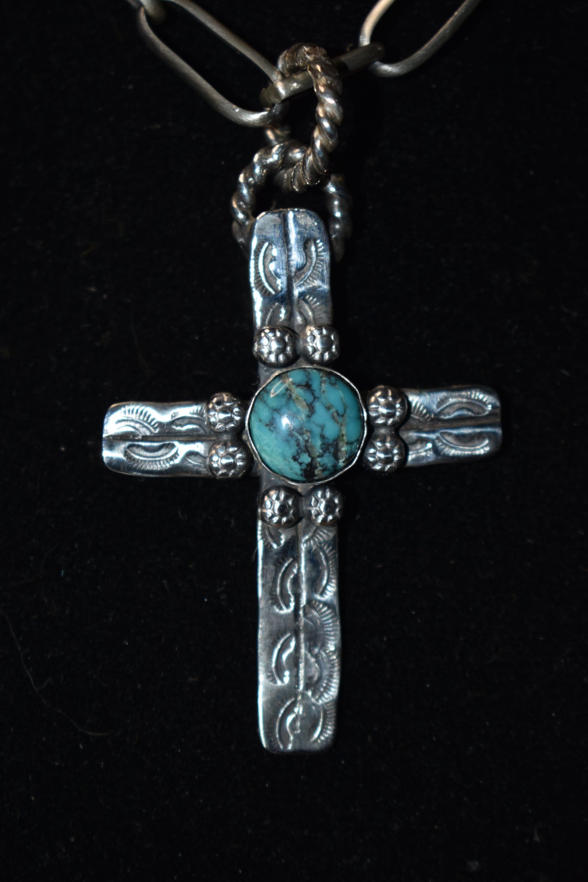 Sterling silver with turquoise cross
