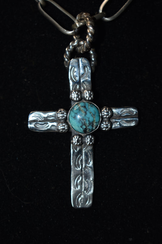 Sterling silver with turquoise cross