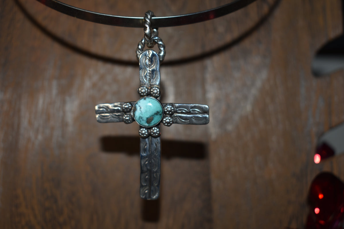 Sterling silver with turquoise cross