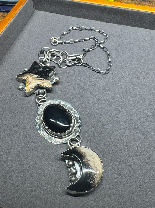 Palm root, black onyx sterling necklace