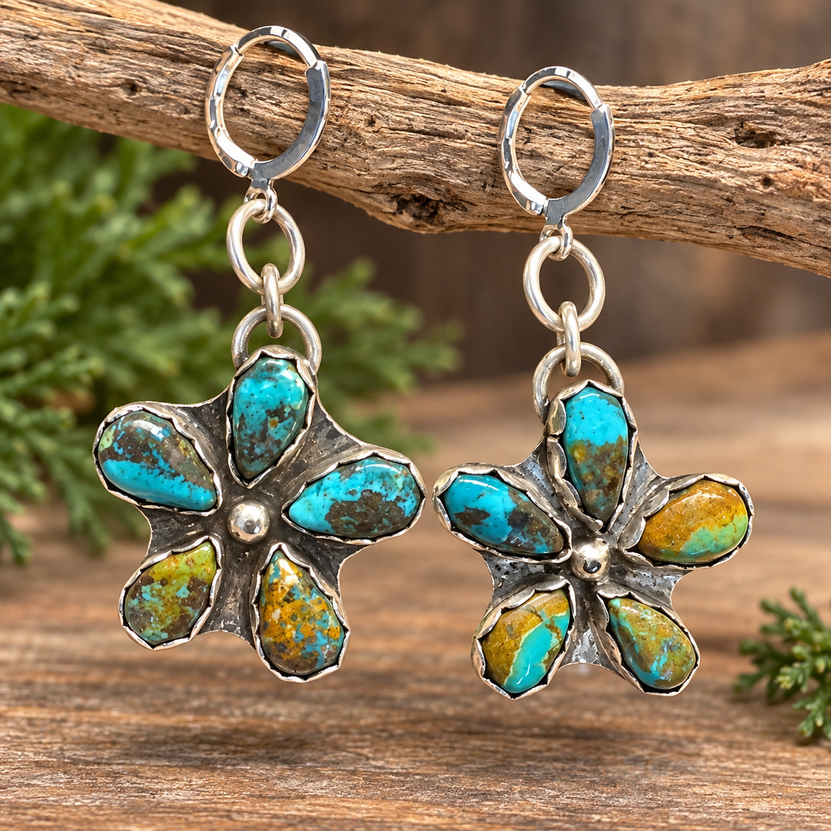 Ss turquoise flower earrings