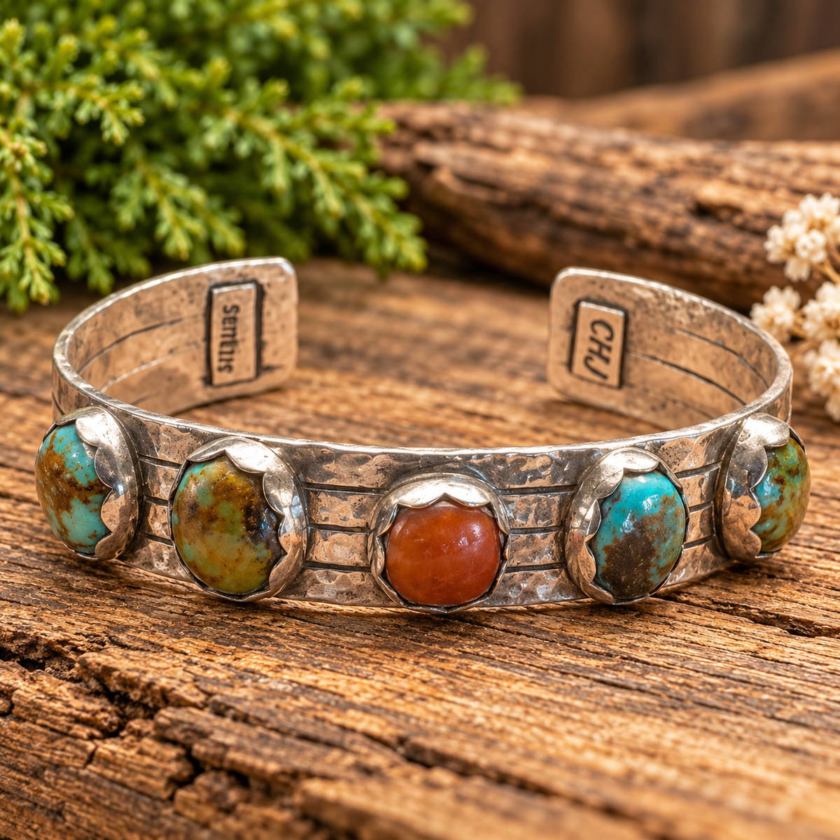 Turquoise and Spiny Oyster SS bracelet